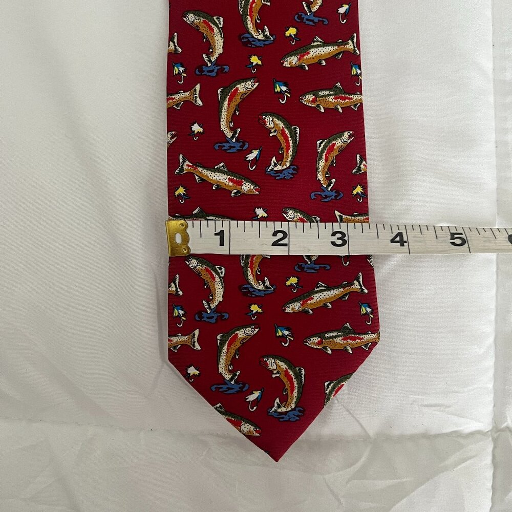 Alynn Rainbow Trout Fishing Tie Silk Neckwear Novelty Tie Dark Red Made in USA - Picture 2 of 4